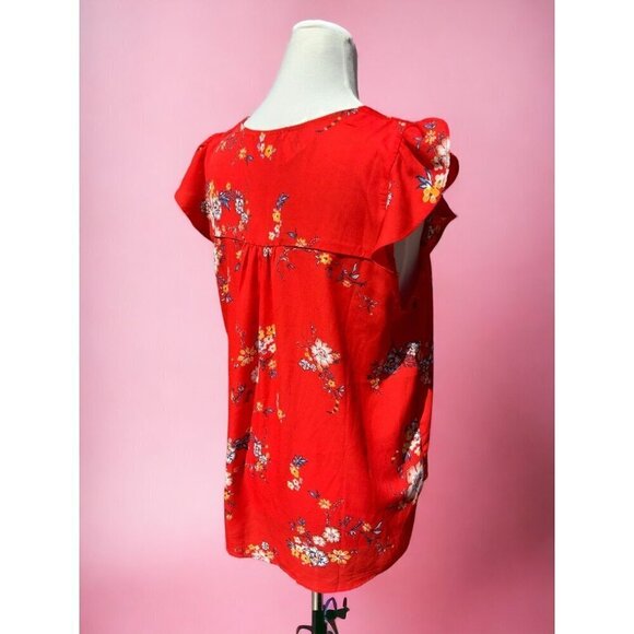 Crescent & Willough red vneck short cap sleeve lightweight floral blouse NEW XL - Picture 5 of 7